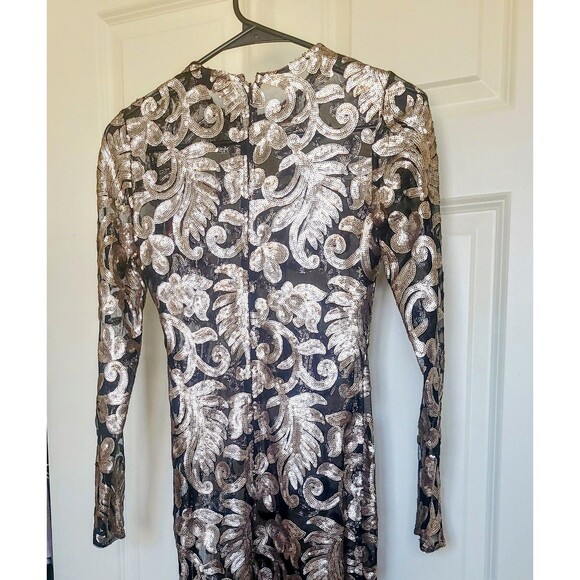 NWT ABYSS by Abby Sequin Dress XS Metallic Paisley Long Sleeve Cocktail Party - Picture 2 of 6